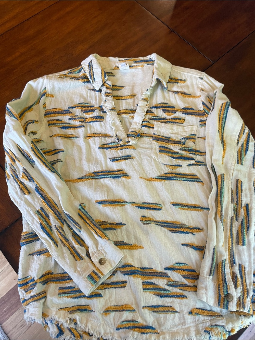 ivy jane White Pullover Blouse with Blue & Yellow Stripe Accents
